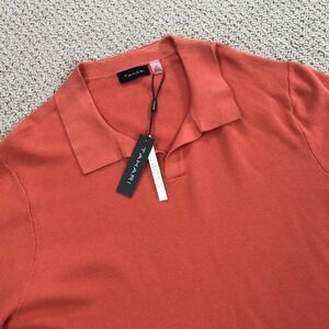 Tahari Mens Coral Orange 100% Cotton Short Sleeve Knit Polo Shirt Size Large NWT
